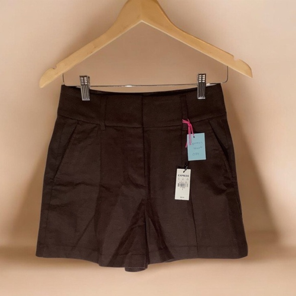 Express High-Waist Dark Brown Tailored Skort